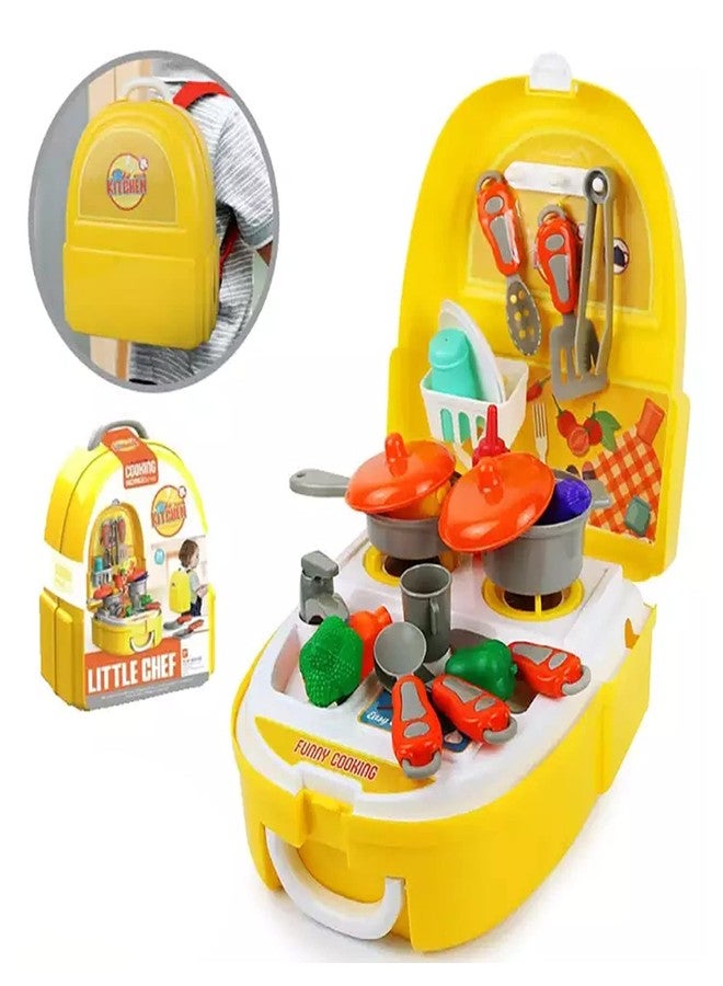 Xtore Kitchen Set Pretend Play Toys for Girls with Suitcase Carry Case | Little Chef Backpack Series Kitchen Cooking Toy Set with Accessories Pretend Play (Yellow) - Image 2